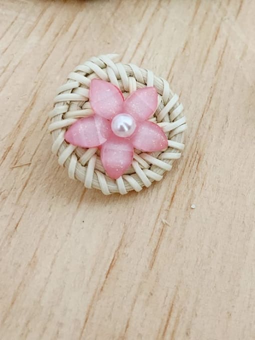Rattan pink flowers Alloy Resin Flower Vintage straw handmade Stud Earring/Multi-color optional