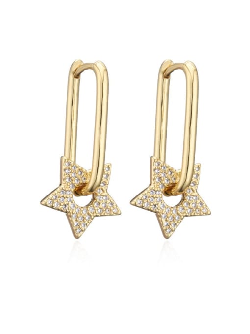 40756 Brass Cubic Zirconia Five-pointed starVintage Huggie Earring