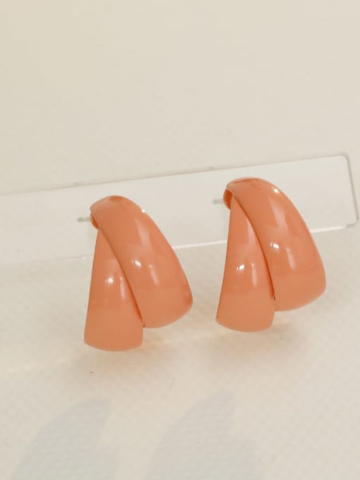 Bright Pink Brass Enamel Geometric Minimalist Stud Earring