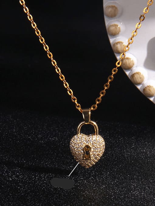 A146 Copper Cubic Zirconia Cross Trend Heart Flower Pendant Necklace