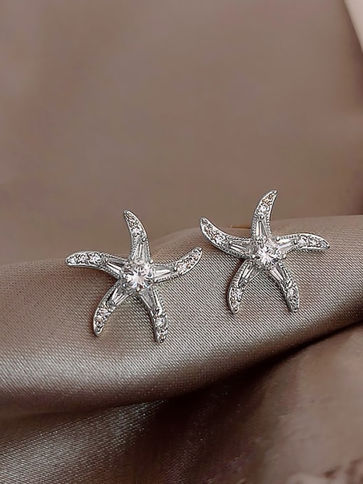 Silver needle. (real gold) silver Alloy Rhinestone Star Minimalist Stud Earring