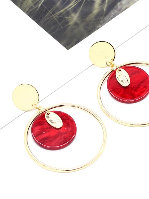 gules Copper Enamel Hollow Round Minimalist Drop Trend Korean Fashion Earring