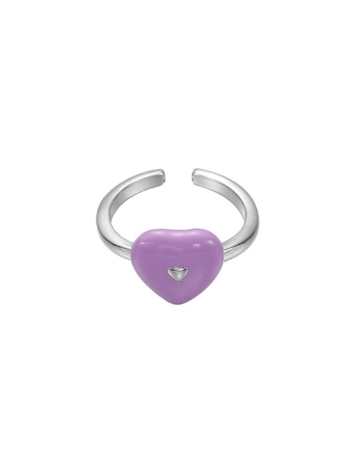 purple Brass Enamel Multi Color Heart Minimalist Band Ring