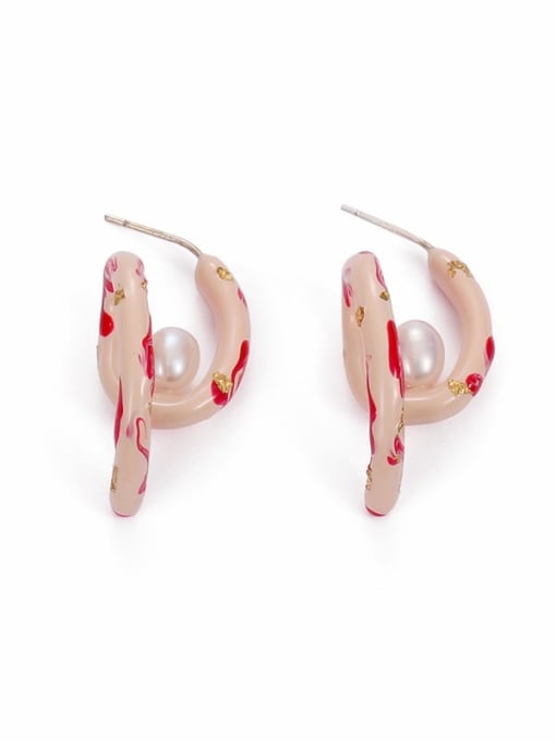 Pearl Earrings Brass Enamel Irregular Minimalist Stud Earring