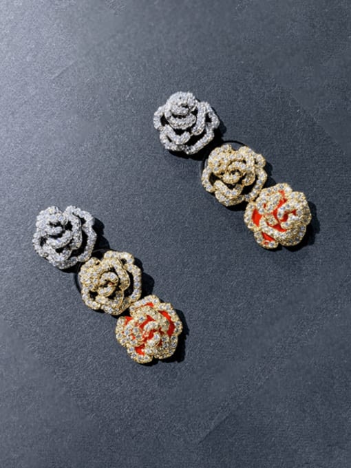 SUUTO Brass Cubic Zirconia Flower Cute Stud Earring
