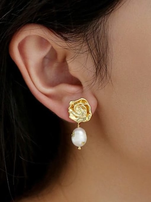 ACCA Brass Imitation Pearl Irregular Hip Hop Drop Earring 1
