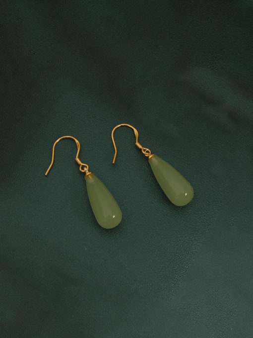 HYACINTH Brass Jade Water Drop Minimalist Hook Earring 1