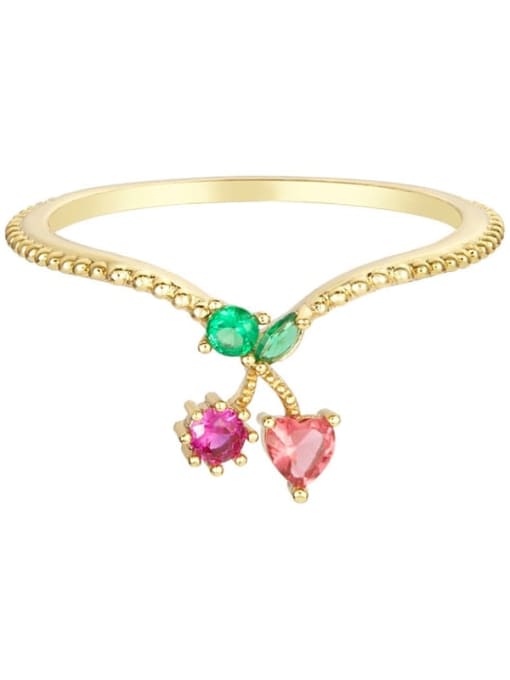 Love cherry Brass Cubic Zirconia Multi Color Friut Cute Band Ring