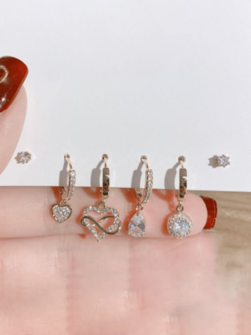 Love Set Earrings Brass Cubic Zirconia  Vintage Heart Set Hook Earring