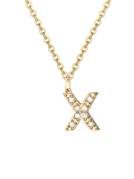 X 14 K gold Stainless steel Cubic Zirconia Letter Minimalist Necklace