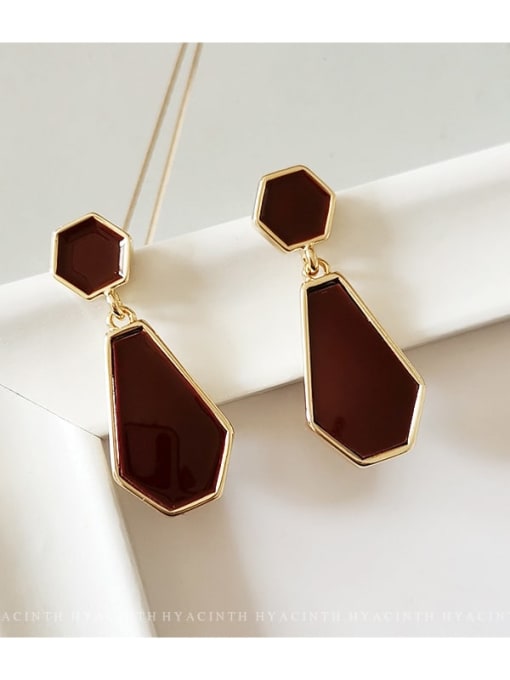 14K gold Copper Enamel Geometric Vintage Drop Trend Korean Fashion Earring