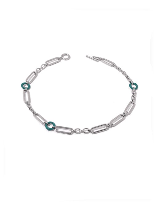 steel Necklace (green) Brass Enamel Geometric  Chain Vintage Necklace