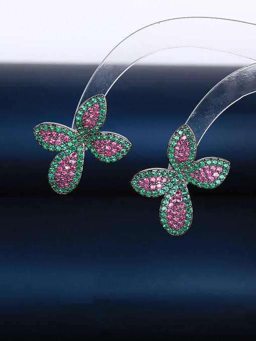 Colorful Brass Cubic Zirconia Flower Dainty Stud Earring