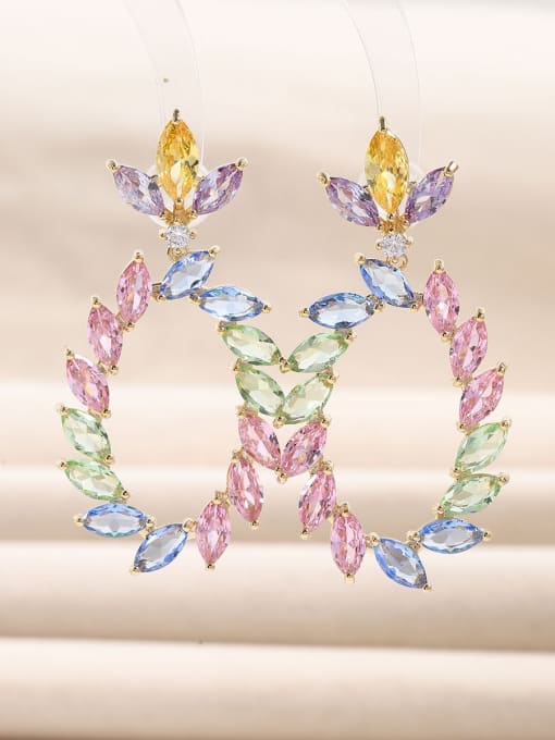 Seven Colors Brass Cubic Zirconia Flower Luxury Cluster Earring