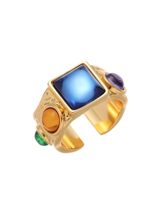 Five Color Brass Cubic Zirconia Geometric Vintage Band Ring 0