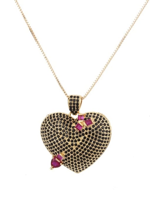 Gold Plated Black zircon Brass Cubic Zirconia Heart Dainty Necklace