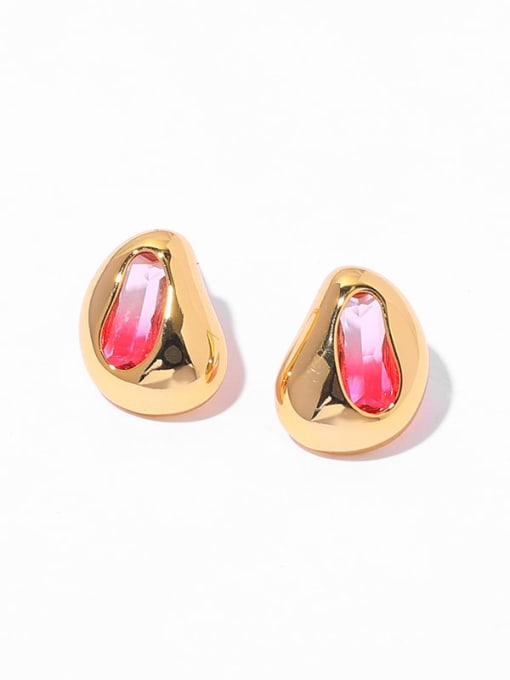 Gold (red gradient) Brass Glass Stone Water Drop Vintage Stud Earring