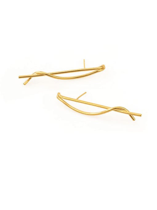 gold Brass Geometric Minimalist Twisted winding line  Drop Earring