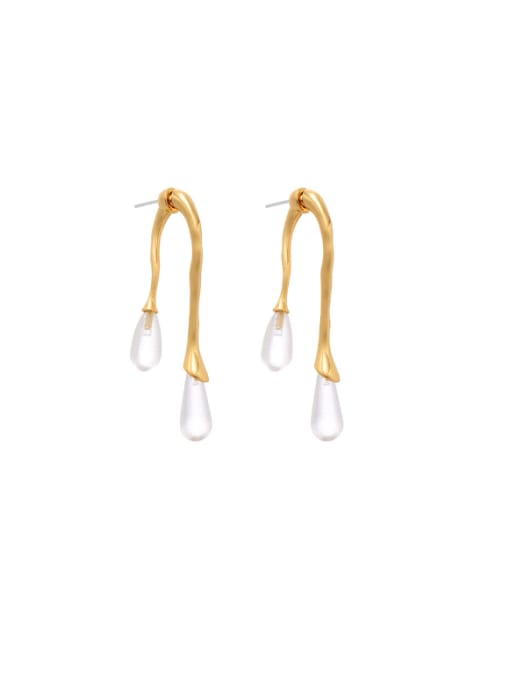 golden Brass Glass Stone Water Drop Minimalist Hook Earring