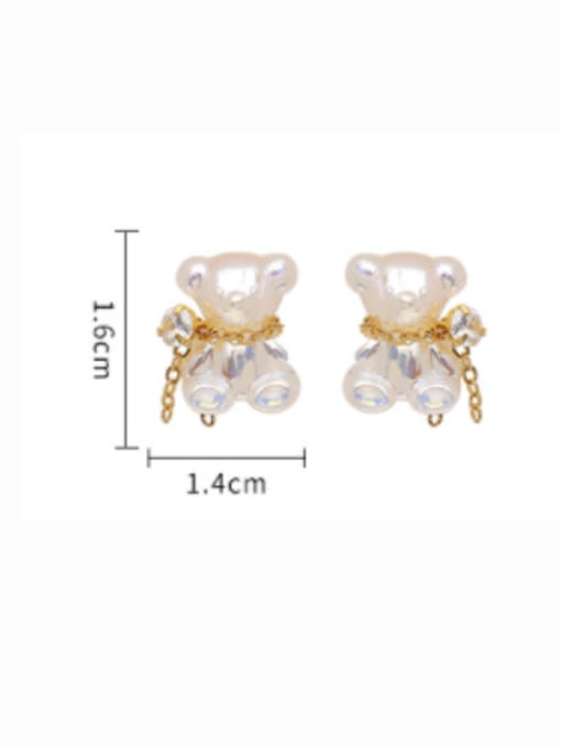 HYACINTH Brass Imitation Pearl Bear Cute Stud Earring 2