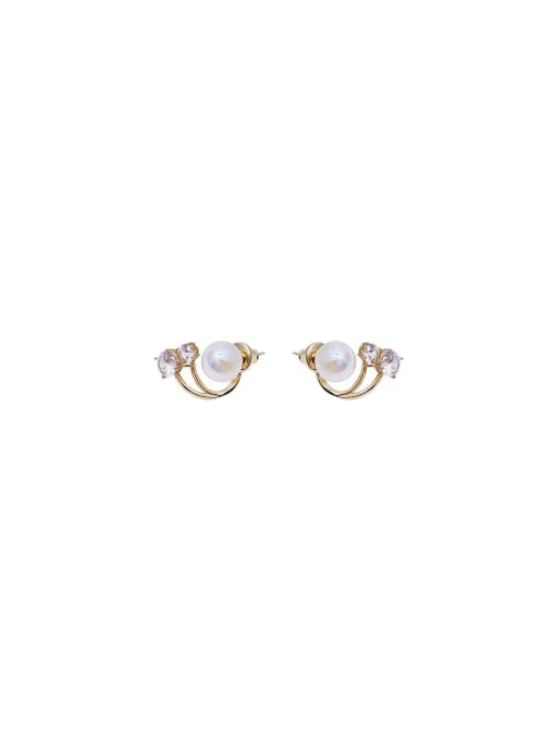 YOUH Brass Imitation Pearl Geometric Dainty Stud Earring 0