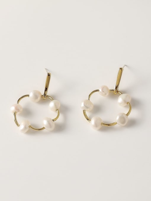 14k Gold Brass Freshwater Pearl Geometric Minimalist Drop Trend Korean Fashion Earring