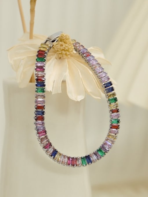 ACCA Brass Cubic Zirconia Multi Color Rainbow Minimalist Bracelet 2