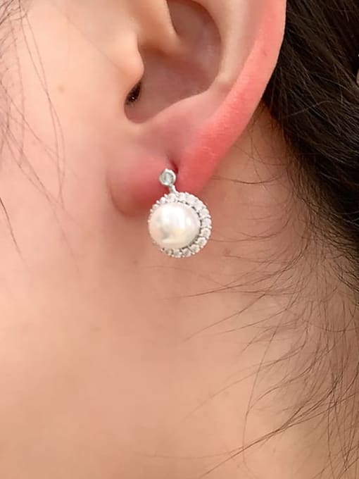 ZRUI Brass Imitation Pearl Geometric Minimalist Drop Earring 1