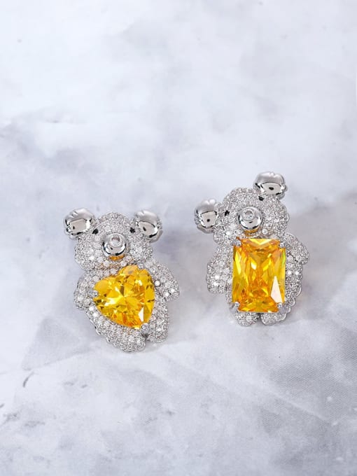 OUOU Brass Cubic Zirconia Yellow Bear Cute Stud Earring 1