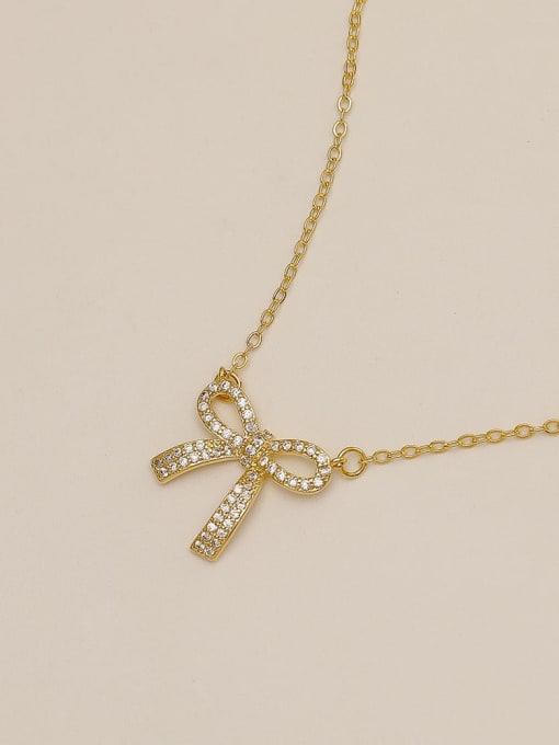14k Gold Brass Cubic Zirconia Bowknot Vintage Trend Korean Fashion Necklace