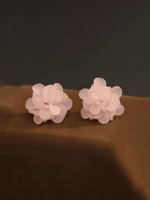 Pink Brass Acrylic Flower Minimalist Stud Earring