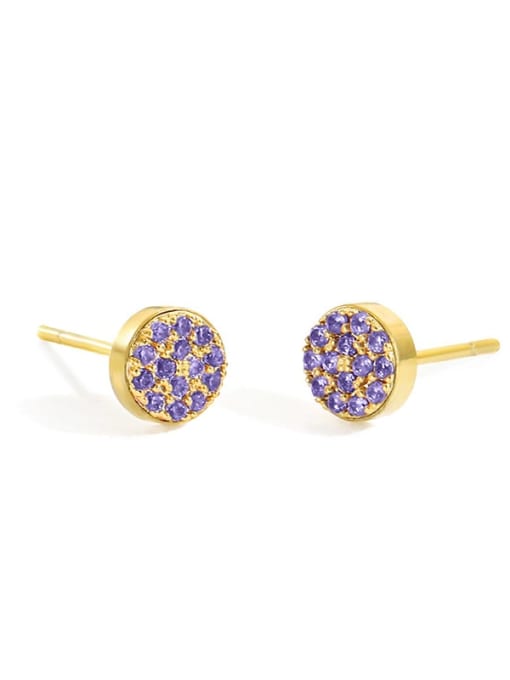 Gold+ Purple Stainless steel Rhinestone Round Minimalist Stud Earring