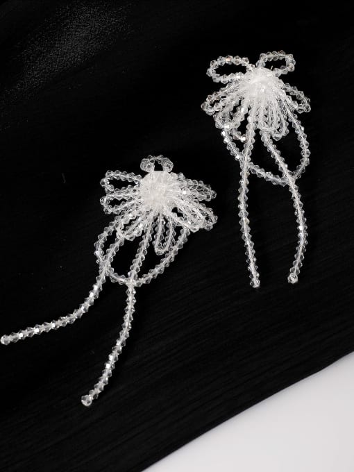 Earrings Brass Long Imitation  Crystal Flower Minimalist Drop Trend Korean Fashion Earring