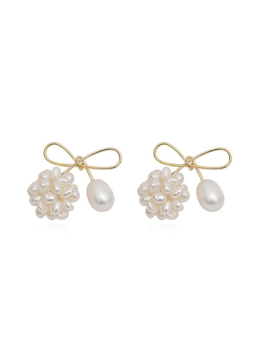 14k gold Brass Imitation Pearl Bowknot Minimalist Stud Earring