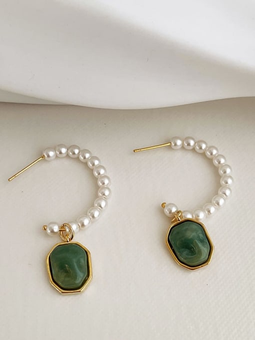 green Alloy Resin Geometric Vintage C type pearl Hook Earring