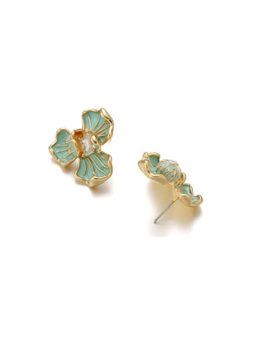 Ruffle edge earrings Brass Enamel Flower Hip Hop Stud Earring