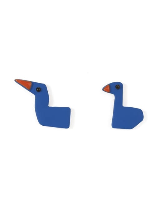 Five Color Alloy Enamel  Cute  Blue asymmetric cartoon cute little duck  Stud Earring 0