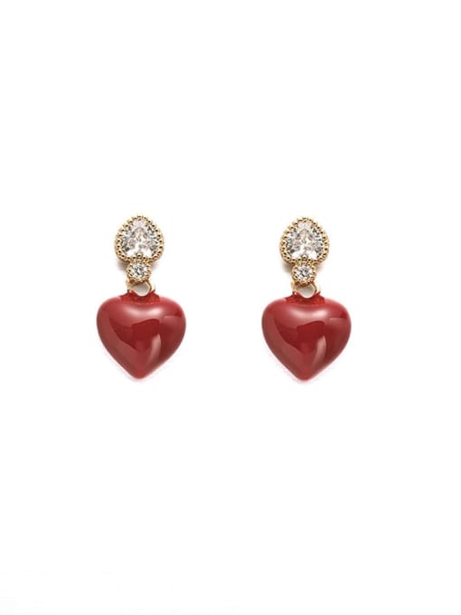 Love Dropping Oil Earrings Brass Cubic Zirconia Enamel Heart Minimalist Drop Earring