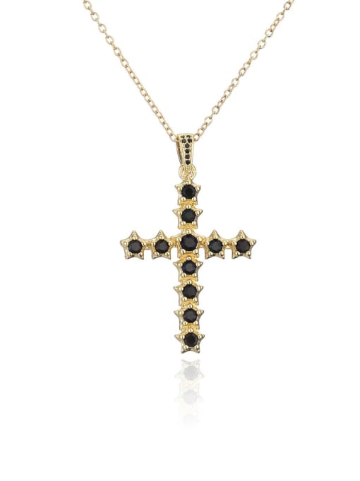 21678 Brass Cubic Zirconia Cross Vintage Regligious Necklace