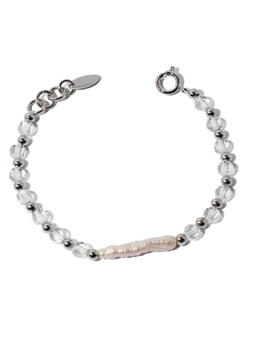 platinum Brass Freshwater Pearl Round Vintage Beaded Bracelet
