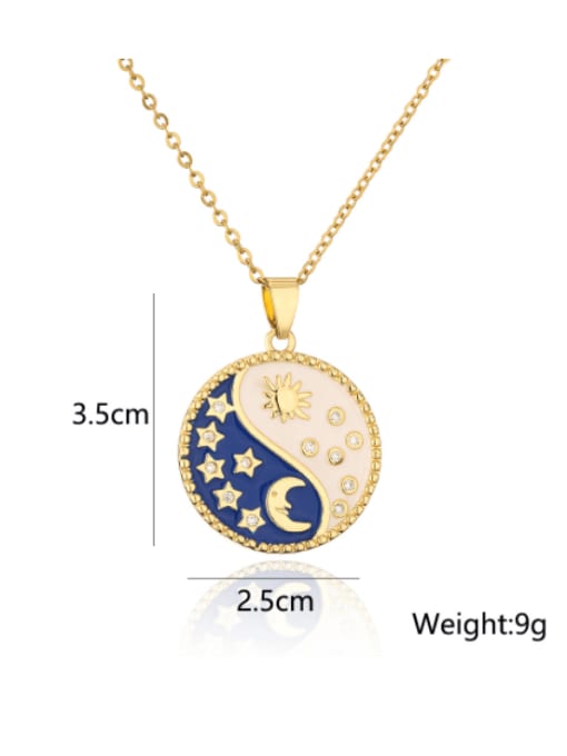 AOG Brass Cubic Zirconia Enamel Star Moon Vintage  Round Pendant Necklace 2