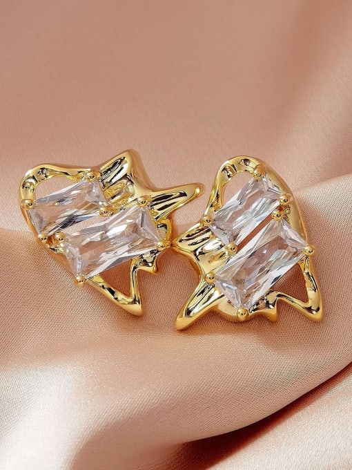 16k gold Brass Cubic Zirconia Triangle Minimalist Stud Earring