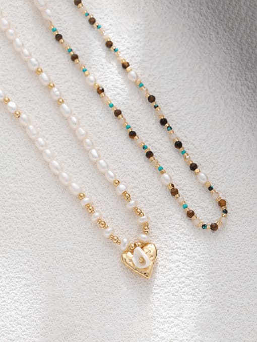 Five Color Brass Imitation Pearl Heart Bohemia Beaded Necklace 0