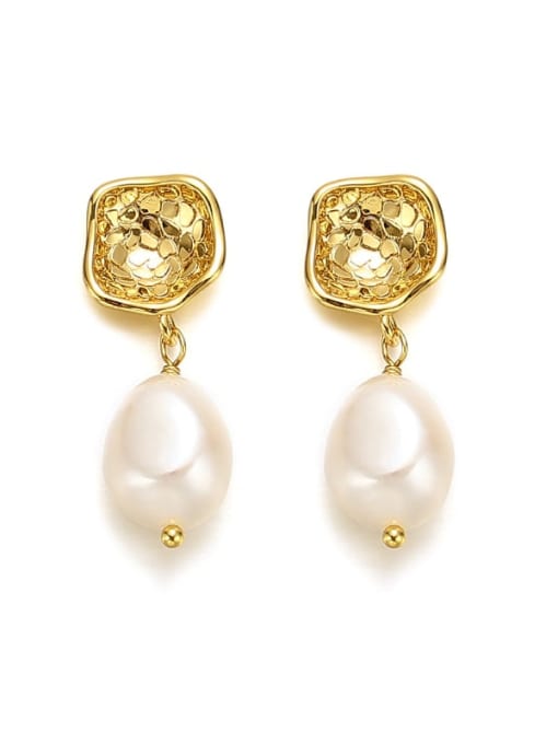Gold Brass Imitation Pearl Geometric Vintage Drop Earring