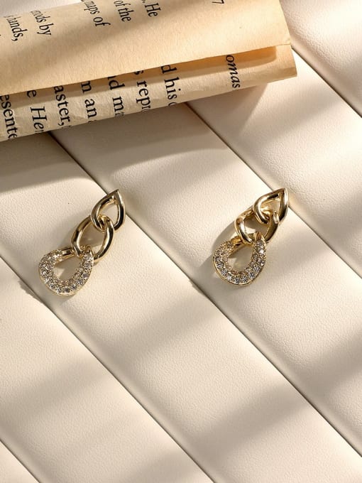 14K gold Copper Rhinestone Geometric Vintage Drop Trend Korean Fashion Earring