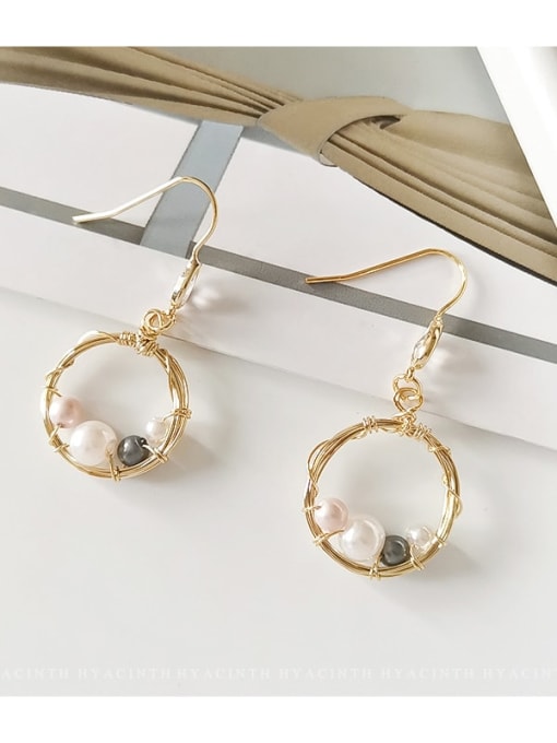 14K gold Copper Imitation Pearl Geometric Trend Hook Trend Korean Fashion Earring