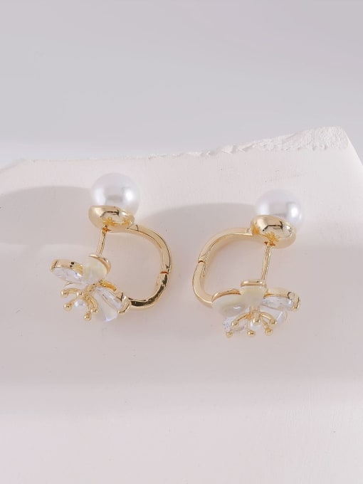 14k gold Brass Cubic Zirconia Flower Minimalist Stud Earring