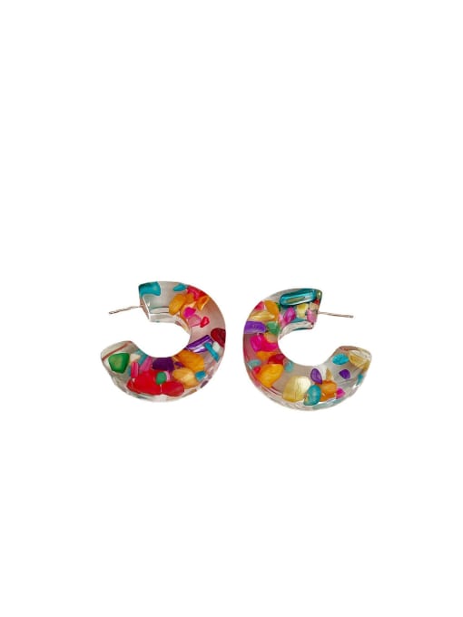 Candy color C-shaped Earrings Alloy Resin Multi Color Geometric Vintage Hoop Earring