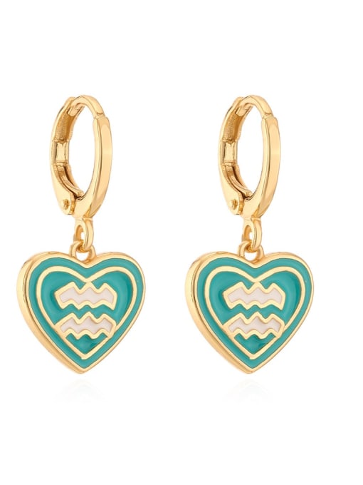 aquarius Brass Enamel Heart Vintage constellation Huggie Earring