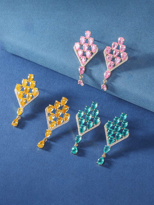 OUOU Brass Cubic Zirconia Multi Color Irregular Luxury Drop Earring